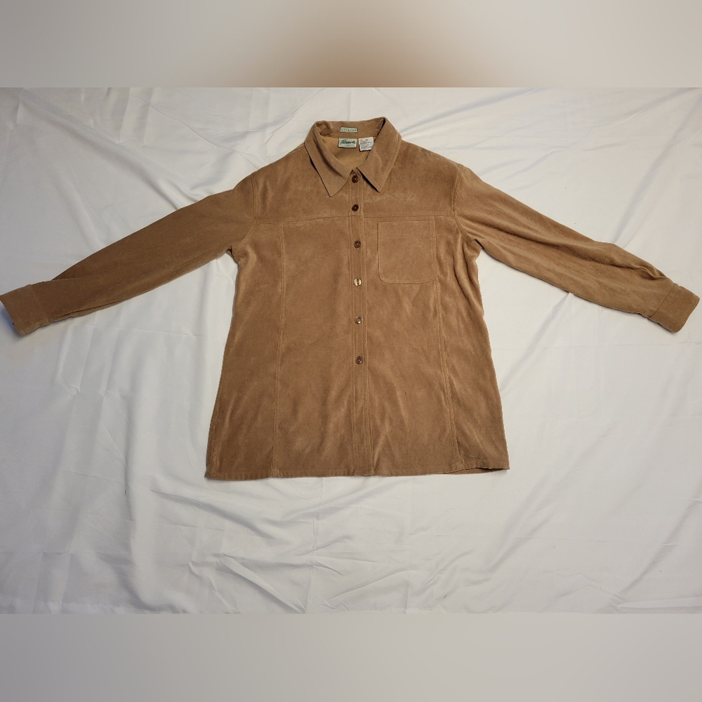 Beige Button-Up Shirt Faux Suede Style